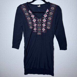 Akemi & Kin Anthropologie Womens Size XS Embroidered Tunic Dress Side Slit Boho